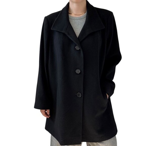 Vintage Loro Piana Fabric Womens Black 100% Wool Winter Pea Coat Jacket Sz 20 - Picture 2 of 9